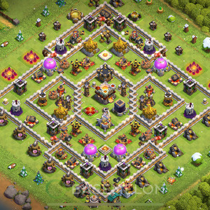 Town Hall Level 11 Trophy/Defense Base Design, Anti 2 Stars, Hybrid, Layout #262