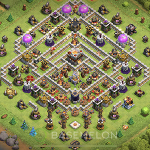 Town Hall Level 11 Trophy/Defense Base Design, Anti 2 Stars, Hybrid, Layout #49