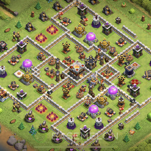 Town Hall Level 11 Trophy/Defense Base Design, Anti 2 Stars, Hybrid, Layout #625