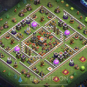 Town Hall Level 11 Trophy/Defense Base Design, Anti 3 Stars, Hybrid, Layout #87