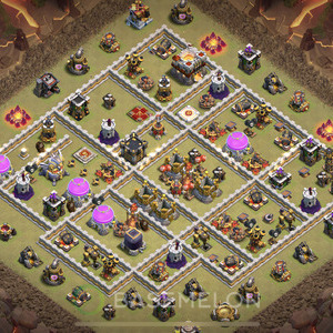 Town Hall Level 11 War Base Design 2025, Anti 3 Stars, Hybrid, Layout #877