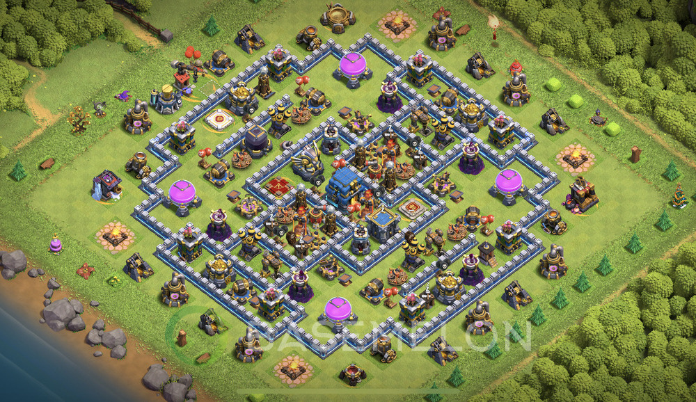 Town Hall Level 12 Trophy/Defense Base Design 2025, Anti 2 Stars, Hybrid, Layout #1160