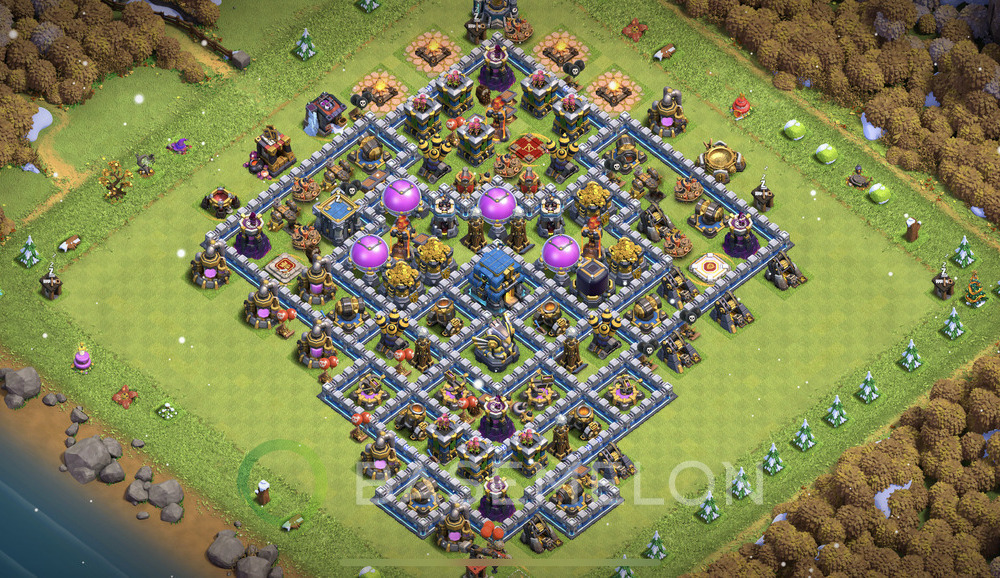 Town Hall Level 12 Trophy/Defense Base Design 2025, Anti 3 Stars, Hybrid, Layout #1287