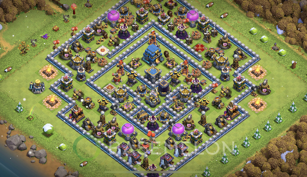 Town Hall Level 12 Trophy/Defense Base Design 2025, Anti 2 Stars, Hybrid, Layout #1329