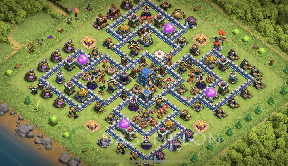 Town Hall Level 12 Trophy/Defense Base Design 2025, Anti 2 Stars, Hybrid, Layout #1358