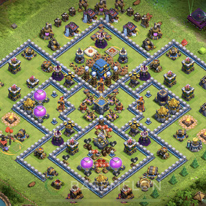 Rathaus Level 12 Verteidigung Base 2025, Anti 3 Sterne, Hybrid, Layout #1460
