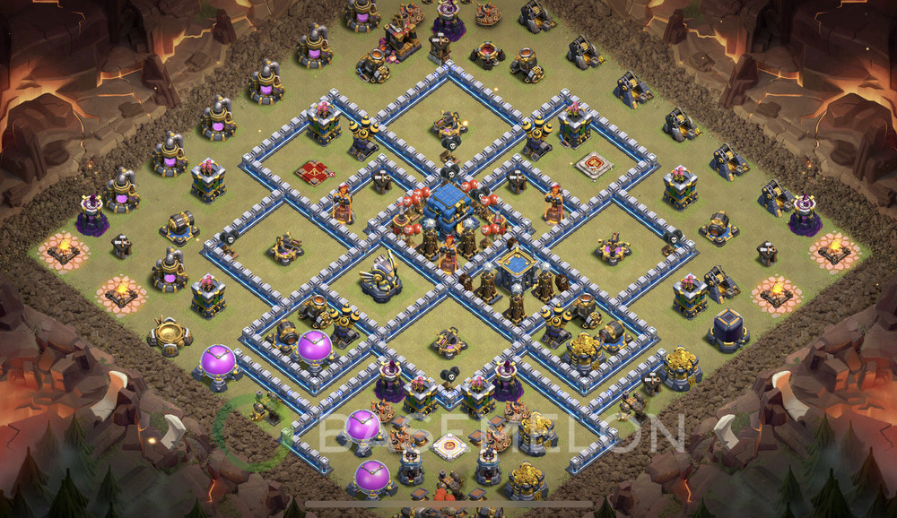 Town Hall Level 12 War Base Design 2025, Anti 2 Stars, Hybrid, Layout #1495