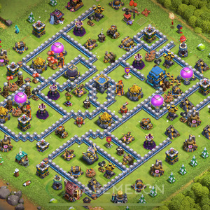 Rathaus Level 12 Verteidigung Base 2025, Anti 3 Sterne, Hybrid, Layout #1544