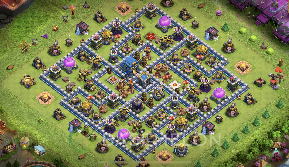 Town Hall Level 12 Farm Base Design 2025, Anti Everything, Hybrid, Layout #1635