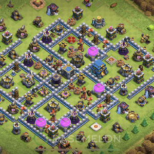 Town Hall Level 12 Farm Base Design 2025, Hybrid, Anti Everything, Layout #2003