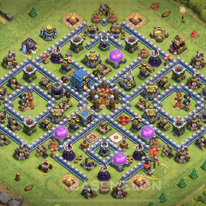 Town Hall Level 12 Trophy/Defense Base Design 2025, Anti 3 Stars, Hybrid, Layout #2005