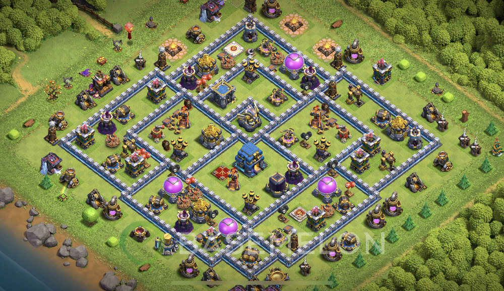 Town Hall Level 12 Trophy/Defense Base Design 2025, Anti Everything, Hybrid, Layout #2053