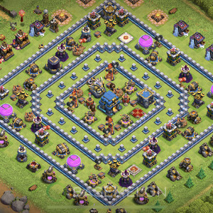 Town Hall Level 12 Trophy/Defense Base Design 2025, Anti 2 Stars, Hybrid, Layout #2098