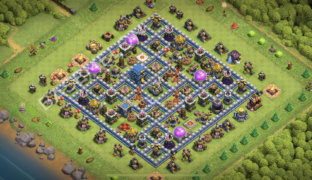 Town Hall Level 12 Trophy/Defense Base Design 2025, Anti 3 Stars, Hybrid, Layout #2165