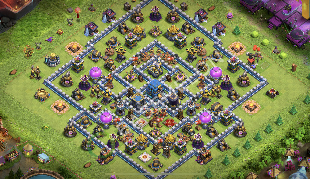 Rathaus Level 12 Verteidigung Base 2025, Legend Liga, Hybrid, Layout #2305