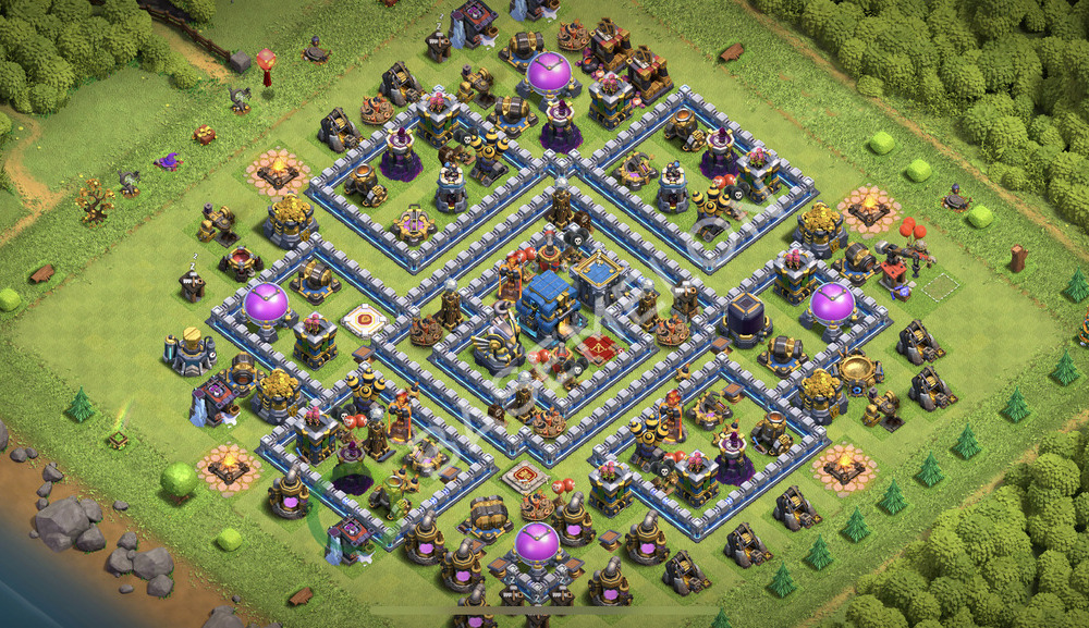 Town Hall Level 12 Trophy/Defense Base Design 2025, Anti 2 Stars, Hybrid, Layout #2435