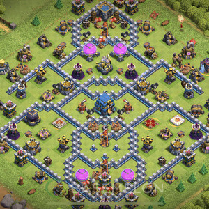 Town Hall Level 12 Trophy/Defense Base Design, Anti 2 Stars, Hybrid, Layout #293