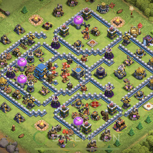 Rathaus Level 12 Verteidigung Base, Anti 2 Sterne, Hybrid, Layout #308