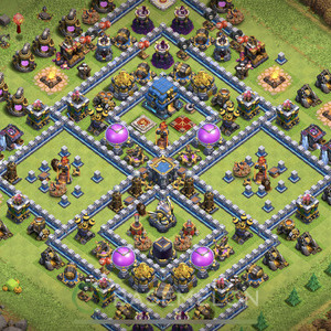 Rathaus Level 12 Verteidigung Base, Anti 3 Sterne, Hybrid, Layout #338