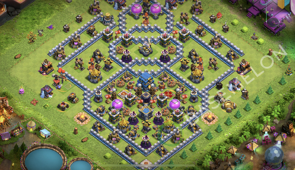 Town Hall Level 12 Trophy/Defense Base Design 2026, Anti 3 Stars, Hybrid, Layout #3384