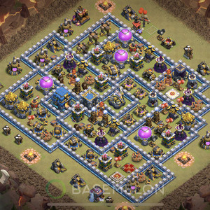 Rathaus Level 12 Krieg Base, Anti 3 Sterne, Hybrid, Layout #342