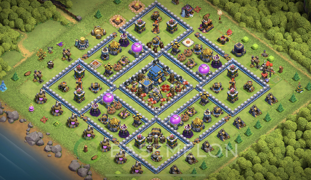 Town Hall Level 12 Trophy/Defense Base Design 2024, Anti 2 Stars, Hybrid, Layout #440