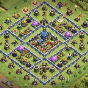 Town Hall Level 12 Trophy/Defense Base Design, Anti 2 Stars, Hybrid, Layout #440
