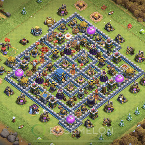 Town Hall Level 12 Trophy/Defense Base Design, Anti 3 Stars, Hybrid, Layout #449