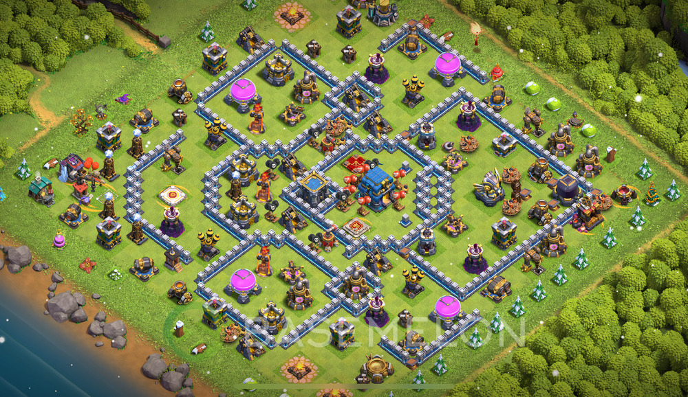 Town Hall Level 12 Farm Base Design 2024, Anti Everything, Hybrid, Layout #492