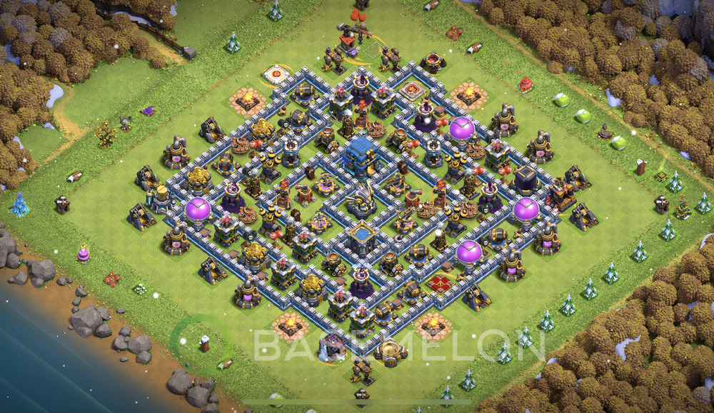 Town Hall Level 12 Trophy/Defense Base Design, Anti 2 Stars, Hybrid, Layout #555