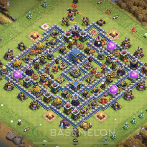Town Hall Level 12 Trophy/Defense Base Design, Anti 2 Stars, Hybrid, Layout #555