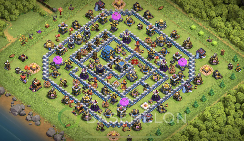 Town Hall Level 12 Farm Base Design 2024, Anti Everything, Hybrid, Layout #766