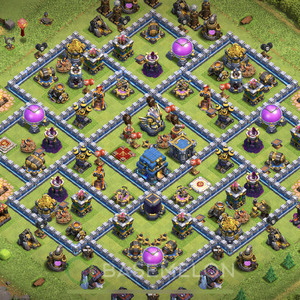 Town Hall Level 12 Trophy/Defense Base Design, Anti 3 Stars, Hybrid, Layout #820