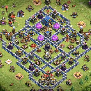 Town Hall Level 12 Trophy/Defense Base Design 2025, Hybrid, Layout #881