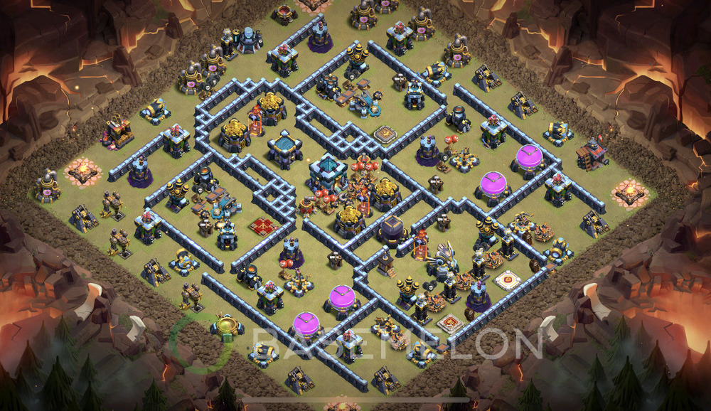 Town Hall Level 13 War Base Design 2024, Anti 3 Stars, Hybrid, Layout #1091