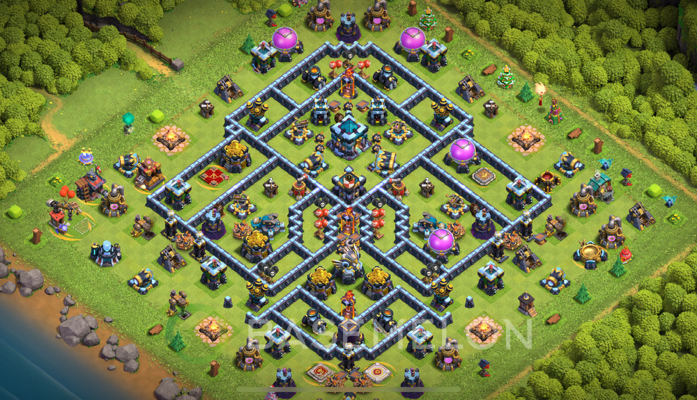 Town Hall Level 13 Trophy/Defense Base Design 2025, Anti 2 Stars, Hybrid, Layout #1154