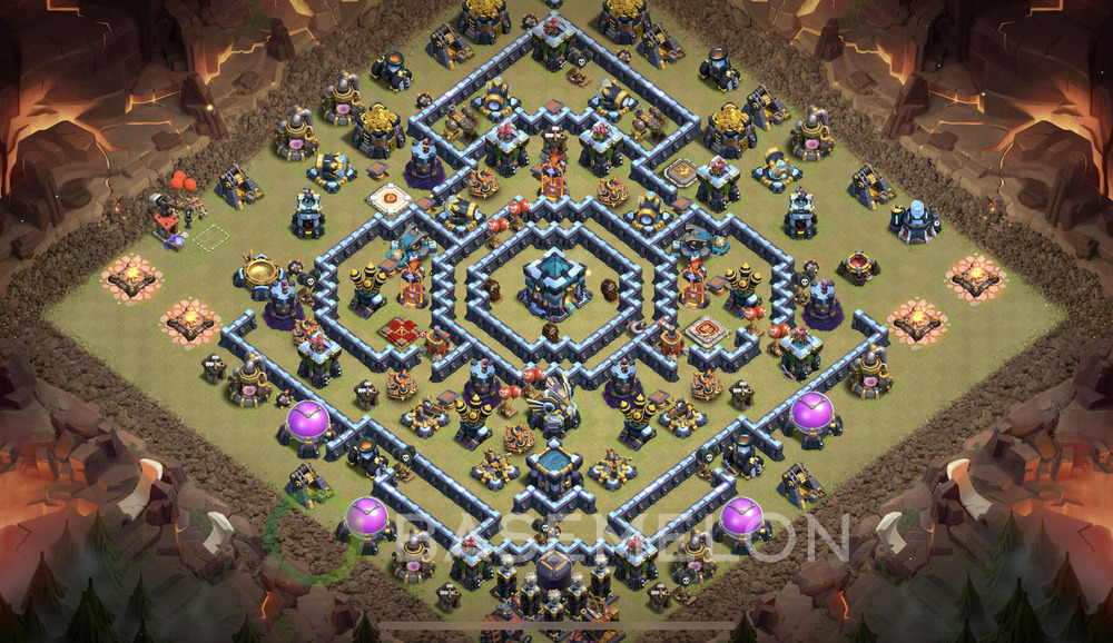 Town Hall Level 13 War Base Design 2025, Anti 3 Stars, Anti Air, Layout #1187