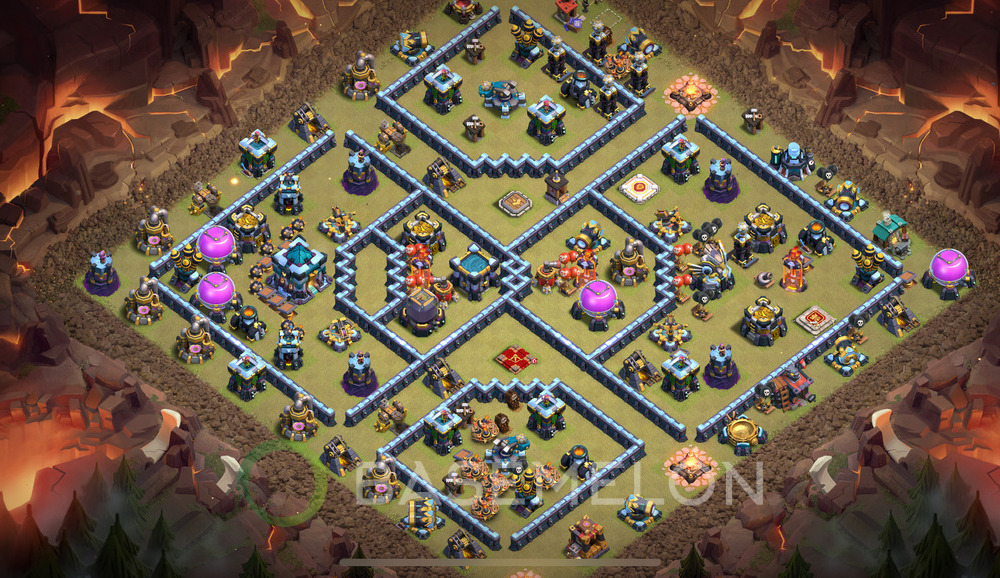 Town Hall Level 13 War Base Design 2025, Anti 2 Stars, Hybrid, Layout #1355