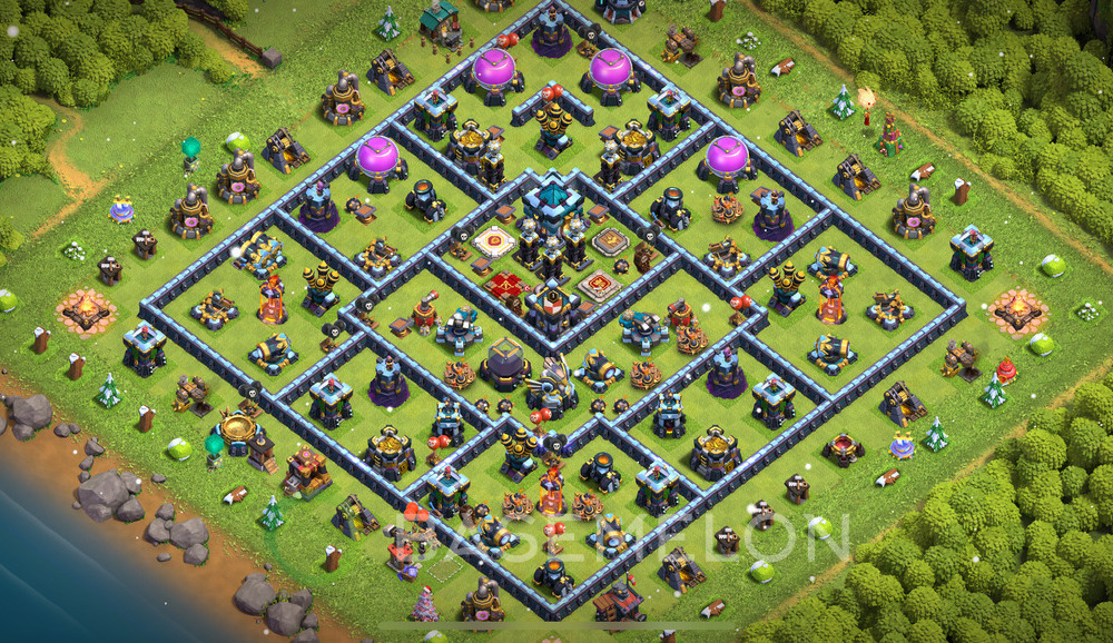 Town Hall Level 13 Trophy/Defense Base Design 2025, Anti 2 Stars, Hybrid, Layout #1983