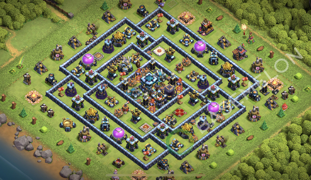 Town Hall Level 13 Trophy/Defense Base Design 2025, Anti 3 Stars, Hybrid, Layout #2251