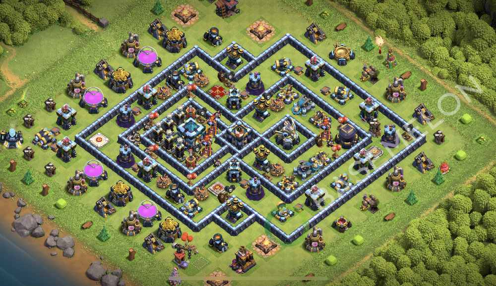 Rathaus Level 13 Verteidigung Base 2025, Anti Alles, Anti 3 Sterne, Layout #2308