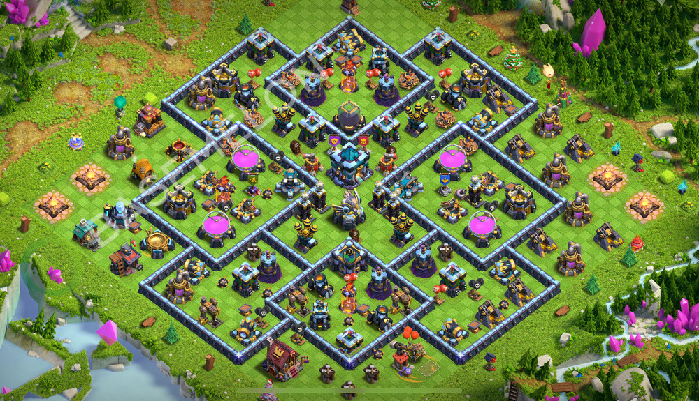 Town Hall Level 13 Trophy/Defense Base Design 2026, Anti 2 Stars, Hybrid, Layout #2605