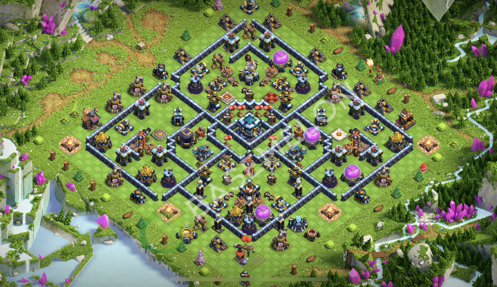 Town Hall Level 13 Trophy/Defense Base Design 2026, Anti 3 Stars, Hybrid, Layout #2813