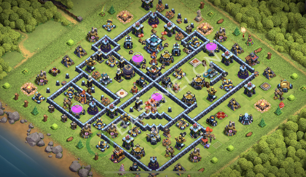 Town Hall Level 13 Trophy/Defense Base Design 2026, Anti 3 Stars, Hybrid, Layout #3367