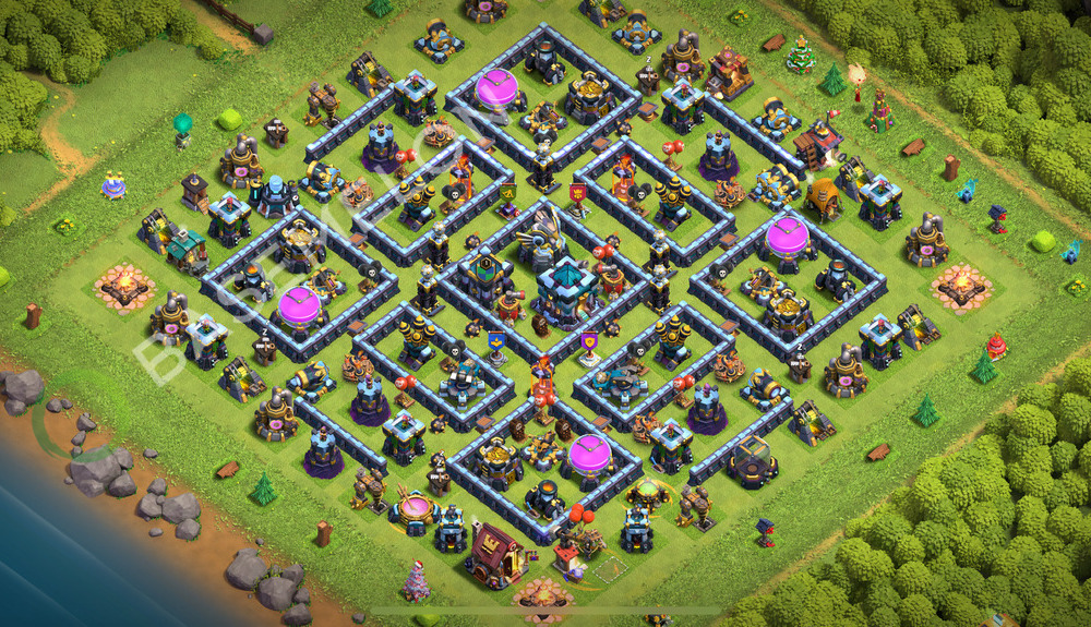 Town Hall Level 13 Trophy/Defense Base Design 2026, Anti 3 Stars, Hybrid, Layout #3501