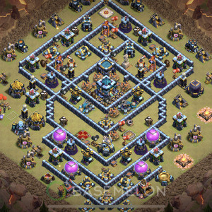 Town Hall Level 13 War Base Design, Anti 2 Stars, Anti Everything, Layout #372