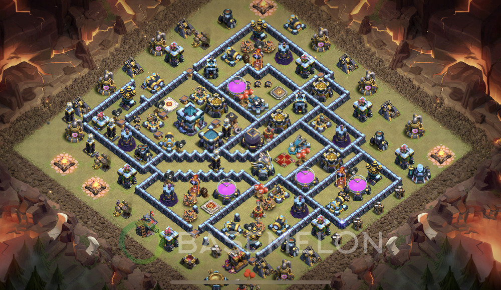 Town Hall Level 13 War Base Design 2024, Anti 3 Stars, Hybrid, Layout #851