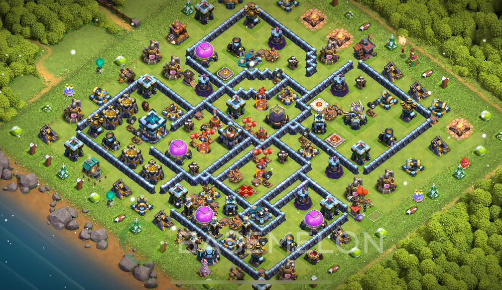 Town Hall Level 13 Trophy/Defense Base Design 2024, Hybrid, Layout #874