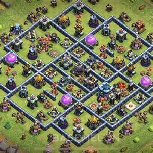 Rathaus Level 13 Verteidigung Base 2025, Anti 3 Sterne, Hybrid, Layout #961