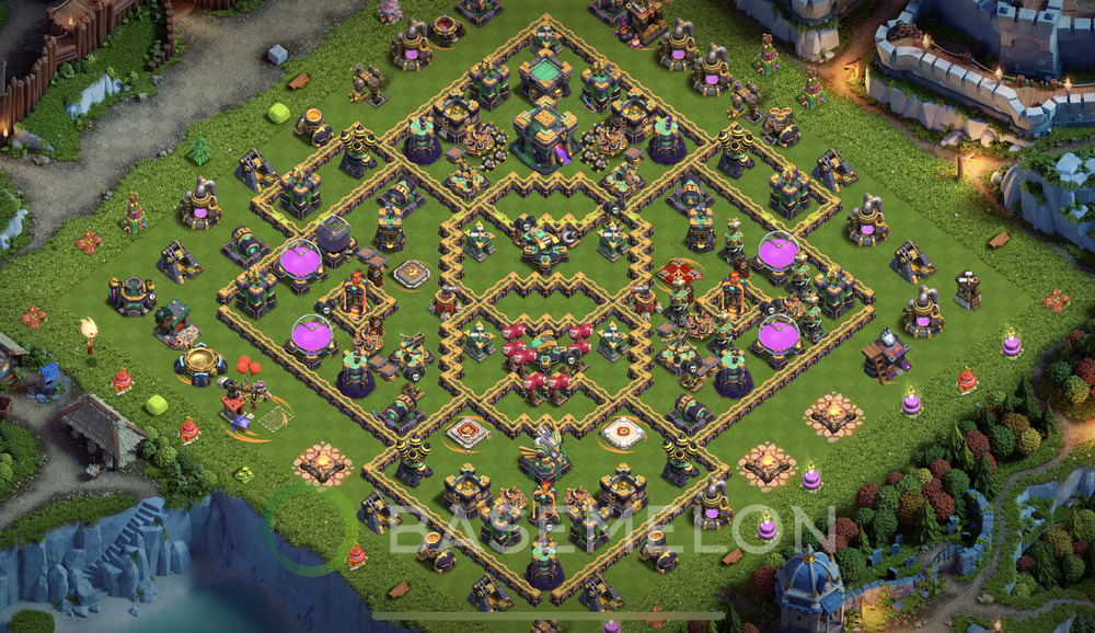 Town Hall Level 14 Farm Base Design 2025, Anti Everything, Hybrid, Layout #1230